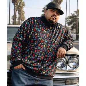 COOGI Men's Track Jacket Multicolor Floral Print Full Zip Collar RARE